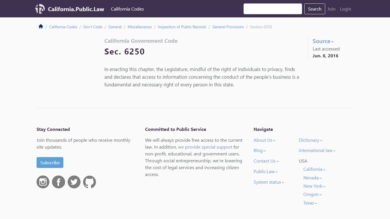California Government Code Section 6250 - california.public.law
