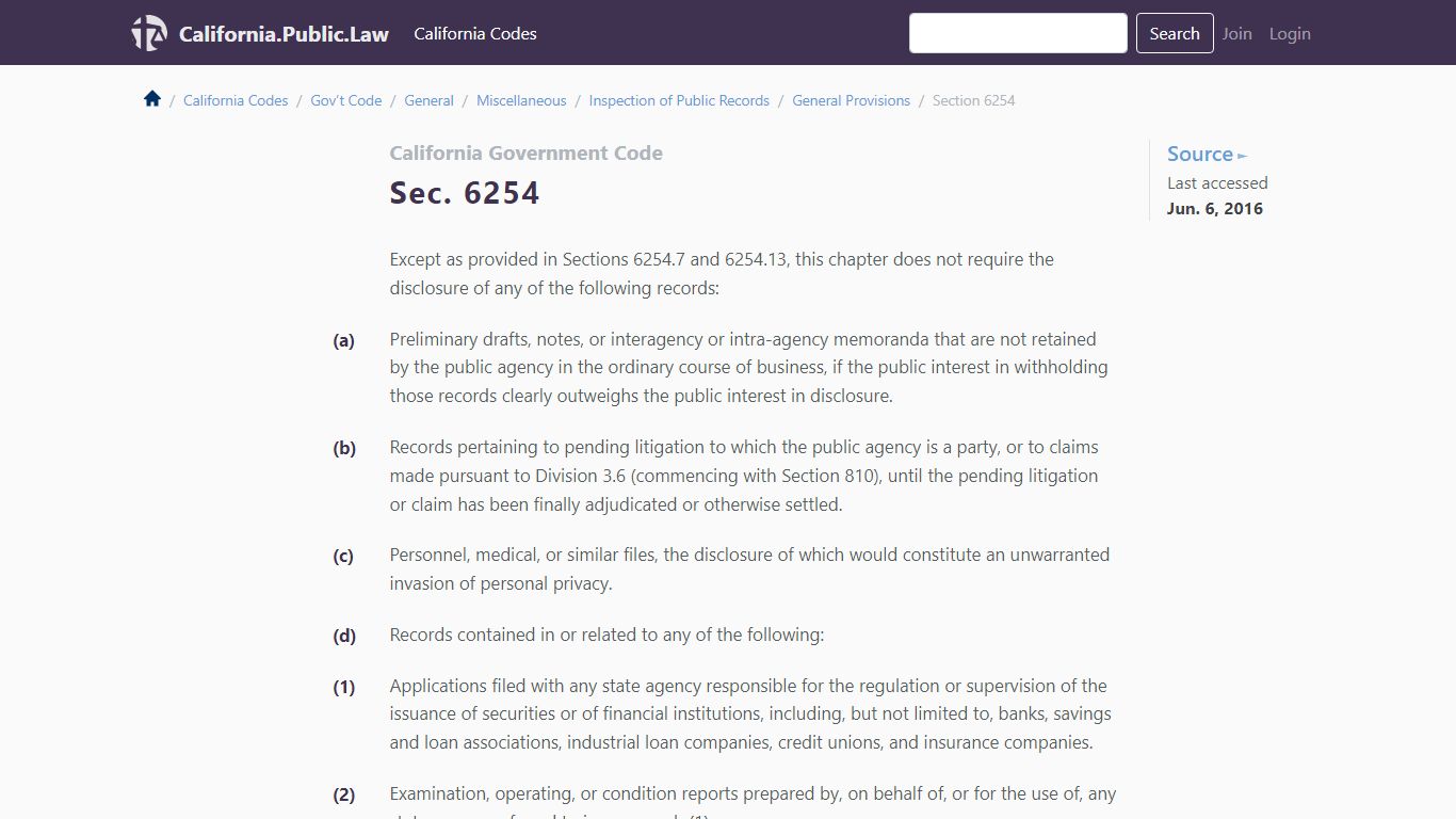 California Government Code Section 6254